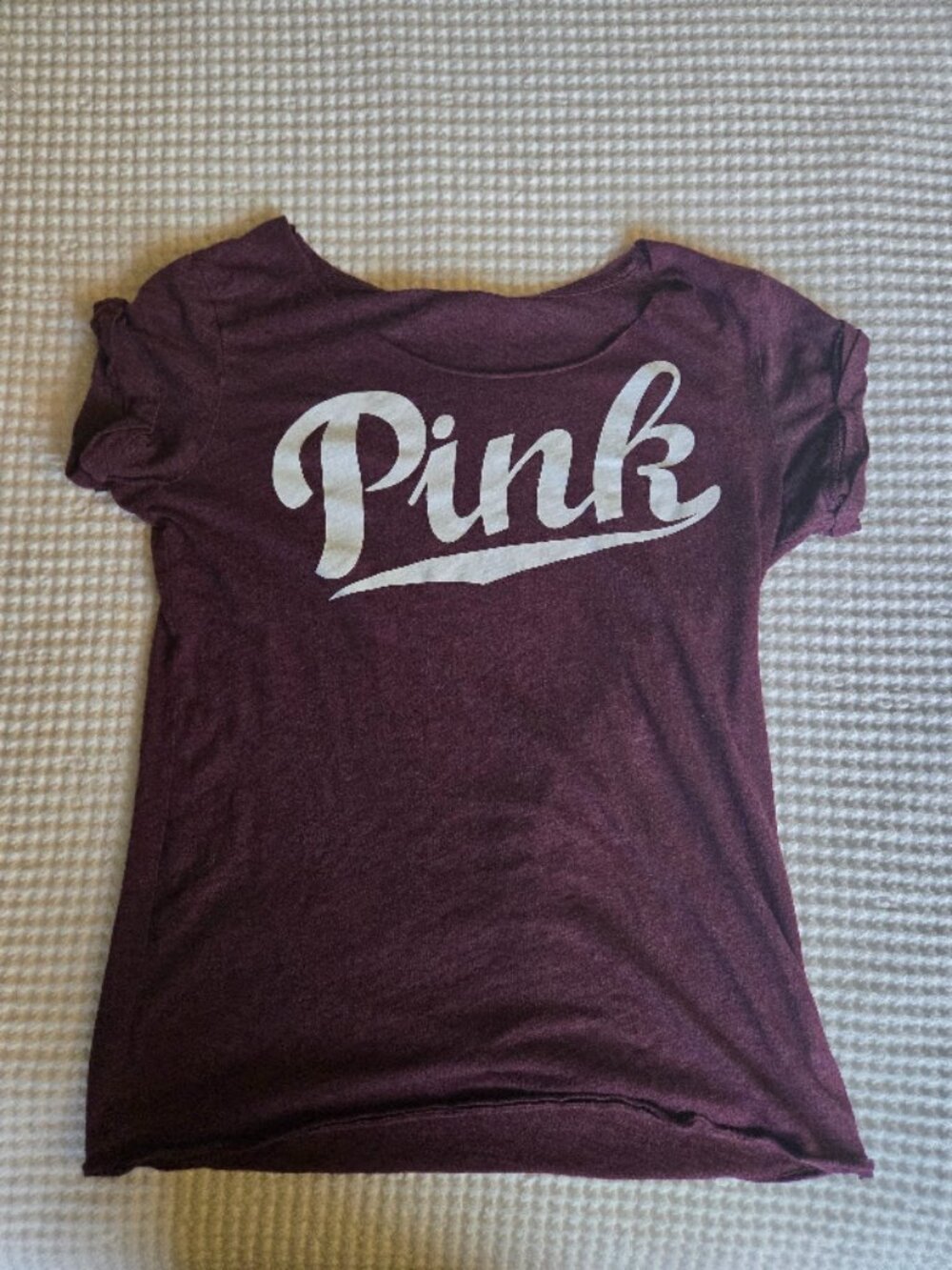 PINK Victoria's Secret Women's Burgundy Logo T-Shirt Size S